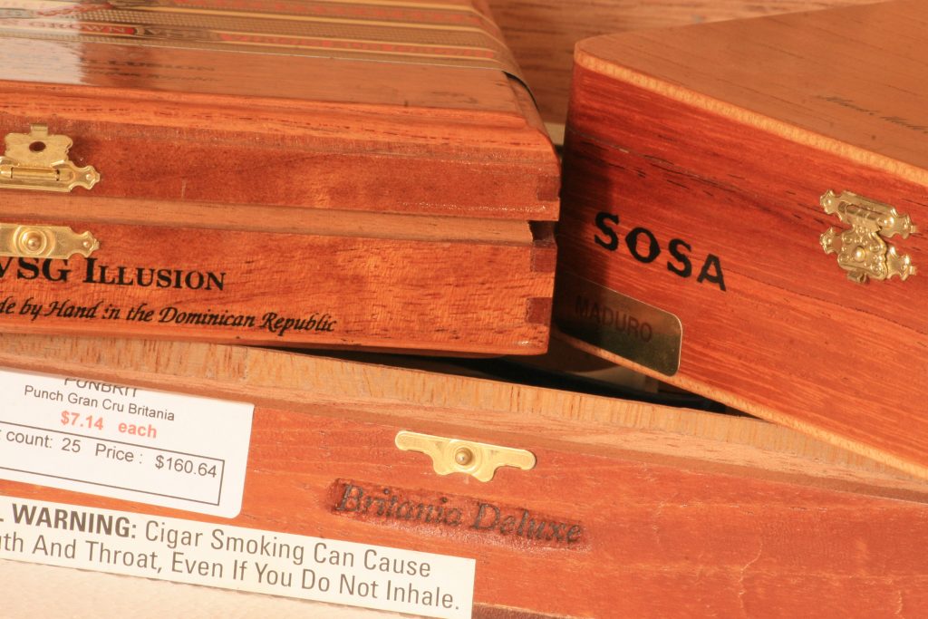 collection of cigar boxes kept safe in mini self storage
